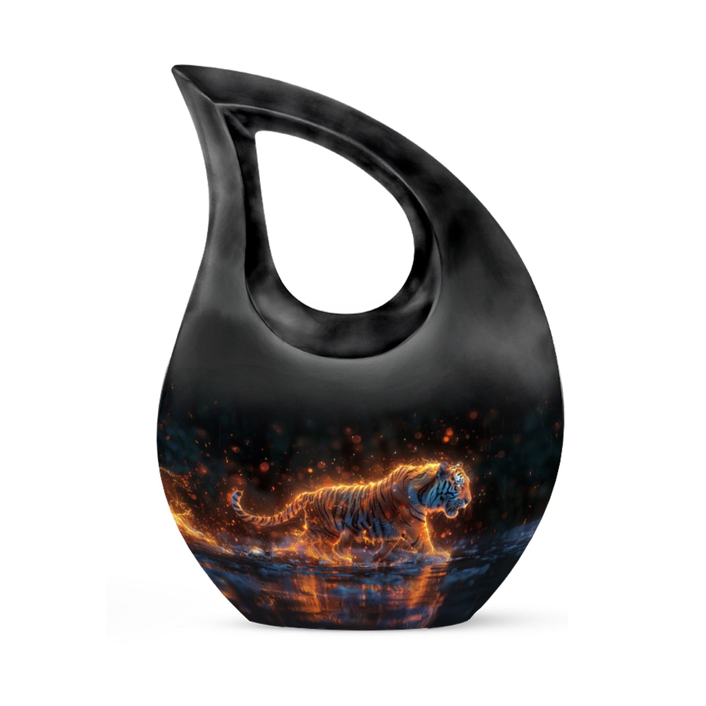 Black Personalized Tiger Cremation Urn for Human Ashes - 10-inch, 200 cu in - Yatskia
