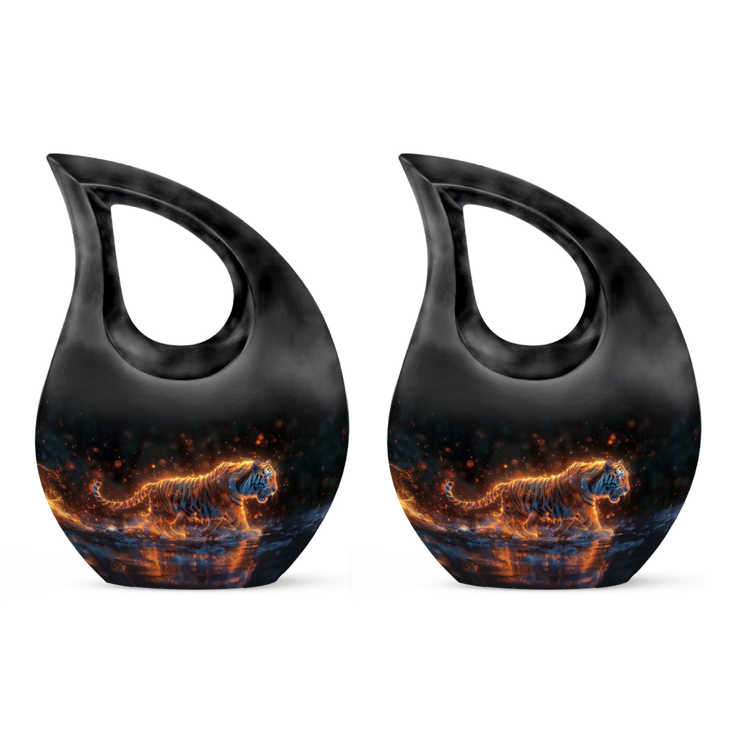 Black Personalized Tiger Cremation Urn for Human Ashes - 10-inch, 200 cu in - Yatskia