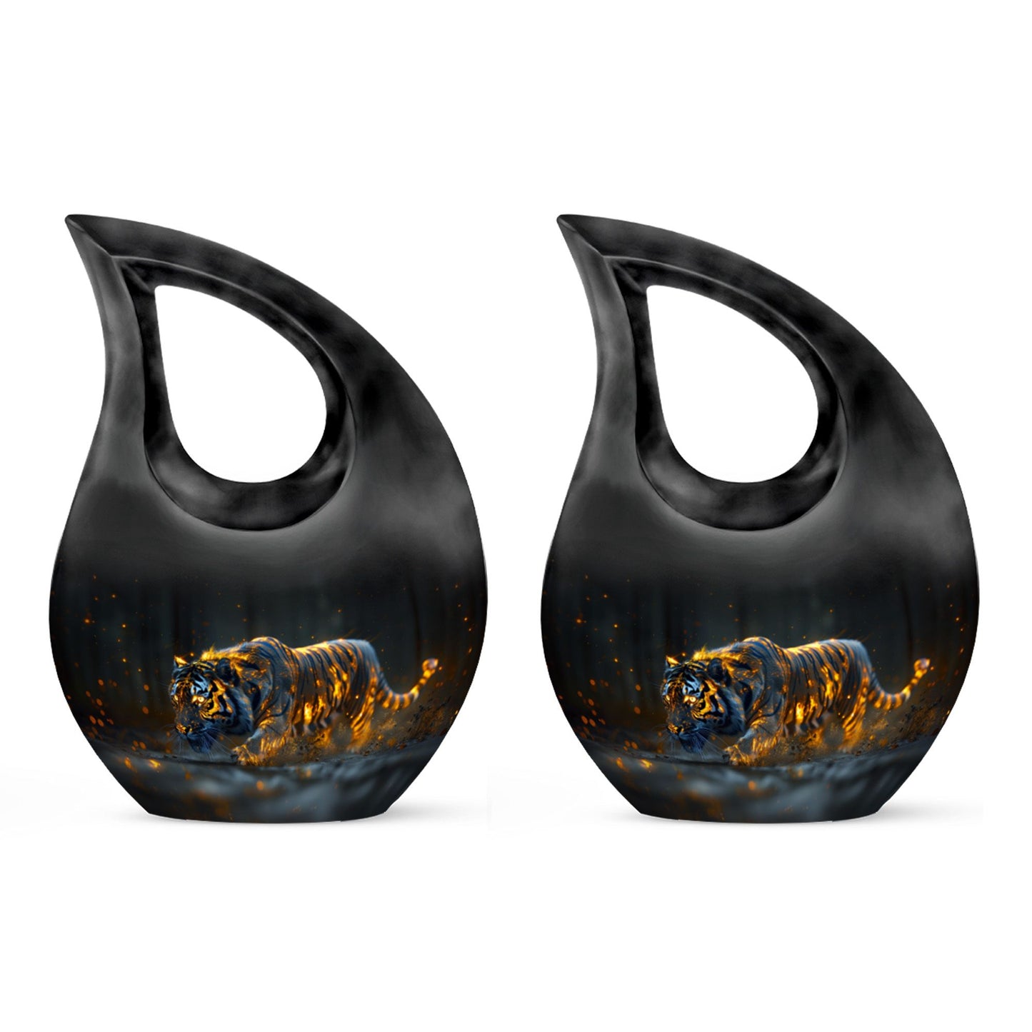 Black Personalized Tiger Cremation Urn for Human Ashes - 10-inch, 200 cu in - Yatskia