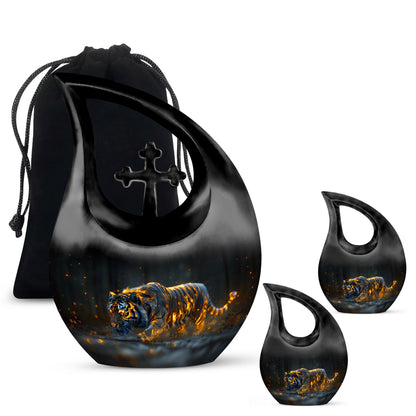 Black Personalized Tiger Cremation Urn for Human Ashes - 10-inch, 200 cu in - Yatskia