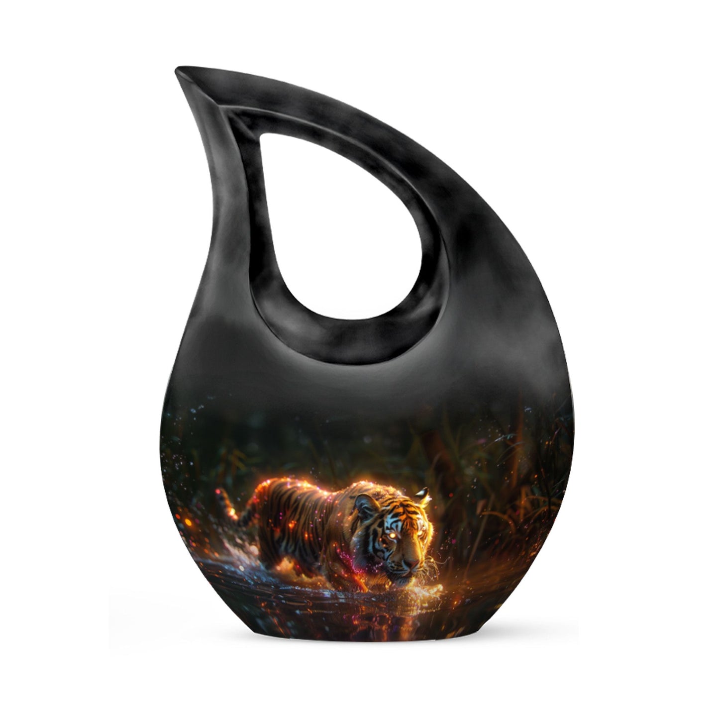 Black Personalized Tiger Cremation Urn for Human Ashes - 10-inch, 200 cu in - Yatskia