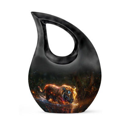 Black Personalized Tiger Cremation Urn for Human Ashes - 10-inch, 200 cu in - Yatskia