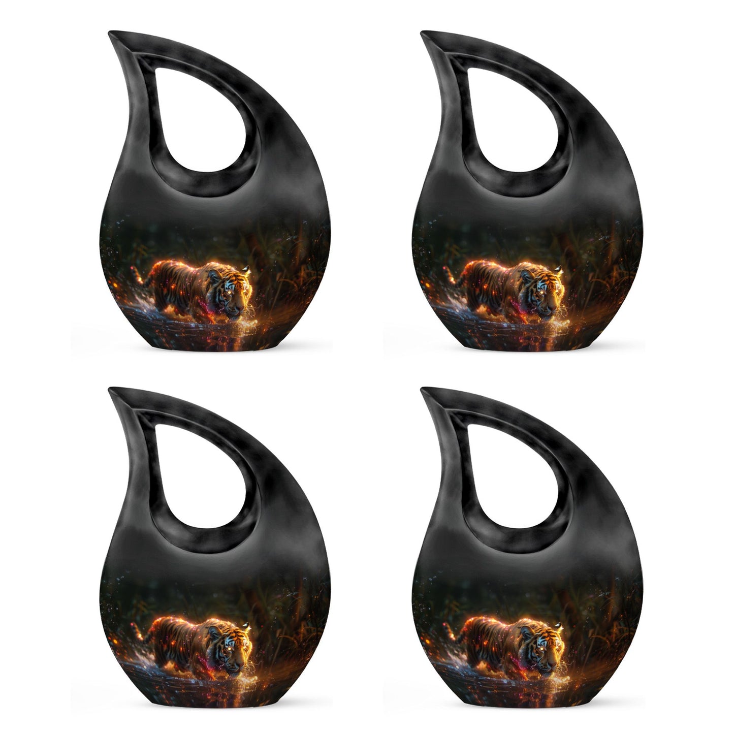 Black Personalized Tiger Cremation Urn for Human Ashes - 10-inch, 200 cu in - Yatskia