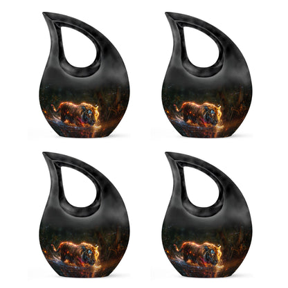 Black Personalized Tiger Cremation Urn for Human Ashes - 10-inch, 200 cu in - Yatskia