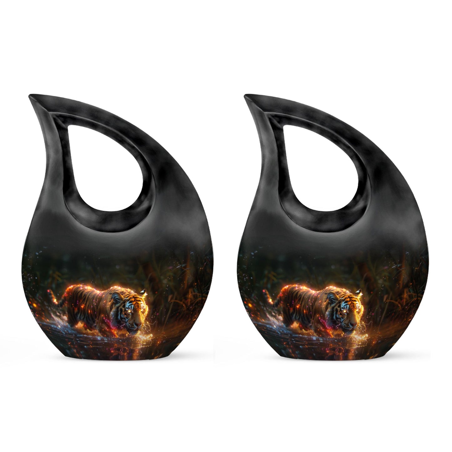 Black Personalized Tiger Cremation Urn for Human Ashes - 10-inch, 200 cu in - Yatskia