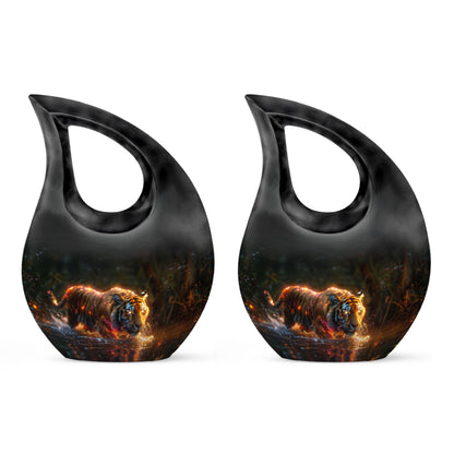 Black Personalized Tiger Cremation Urn for Human Ashes - 10-inch, 200 cu in - Yatskia