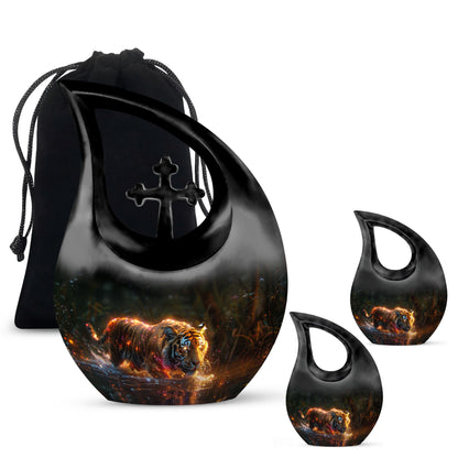 Black Personalized Tiger Cremation Urn for Human Ashes - 10-inch, 200 cu in - Yatskia
