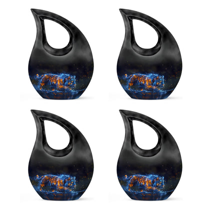 Tiger Urn for Human Ashes, Blue Ceramic Crouching Tiger with Embers in Water, Memorial Urn