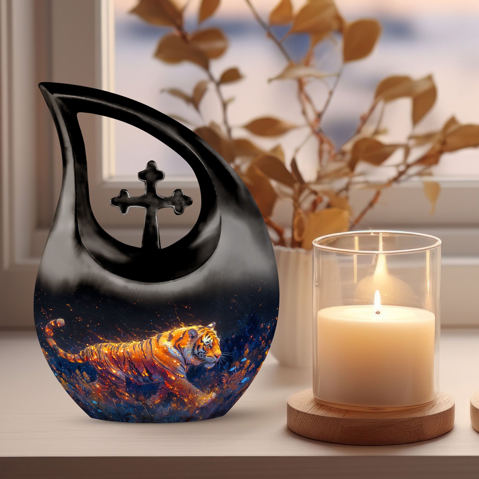 10 inch Fiery Floral Majesty Urn, 