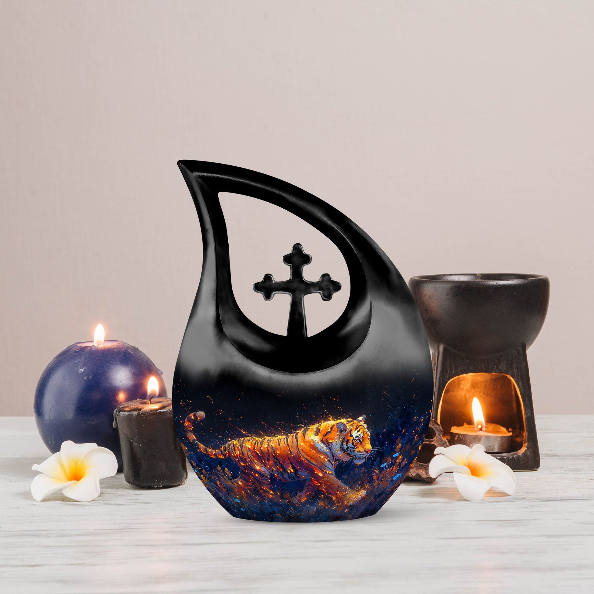 10 inch Fiery Floral Majesty Urn, 