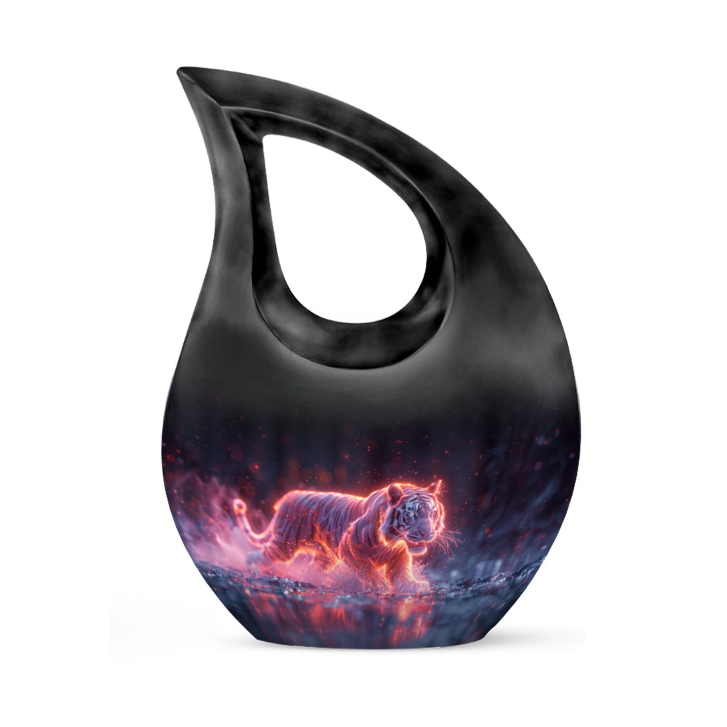 Black Personalized Tiger Cremation Urn for Human Ashes - 10-inch, 200 cu in - Yatskia