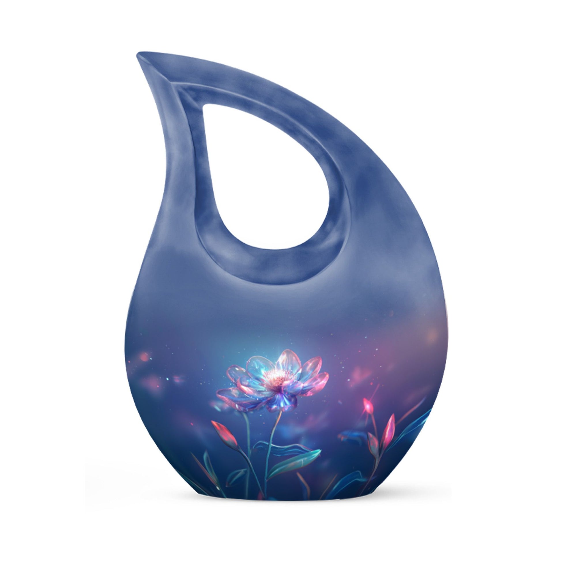 Beautiful Blue Flower Urn - Artistic Floral Design Cremation Urn for Ashes