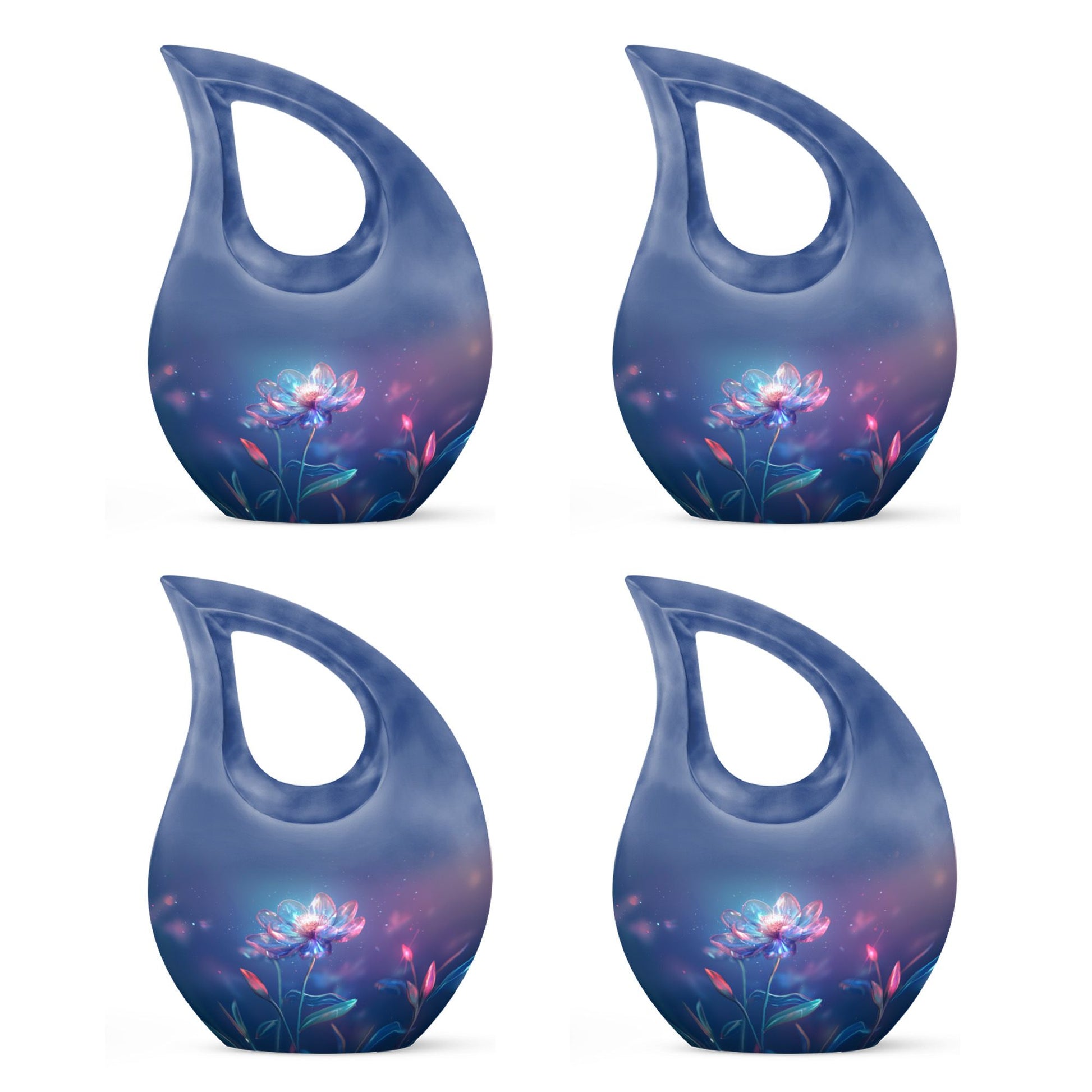 Beautiful Blue Flower Urn - Artistic Floral Design Cremation Urn for Ashes