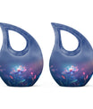 Beautiful Blue Flower Urn - Artistic Floral Design Cremation Urn for Ashes