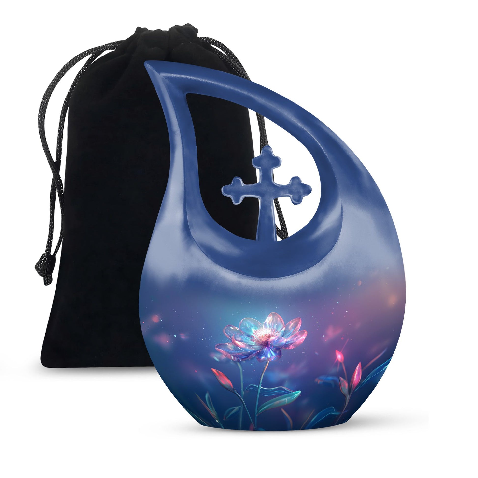 Beautiful Blue Flower Urn - Artistic Floral Design Cremation Urn for Ashes