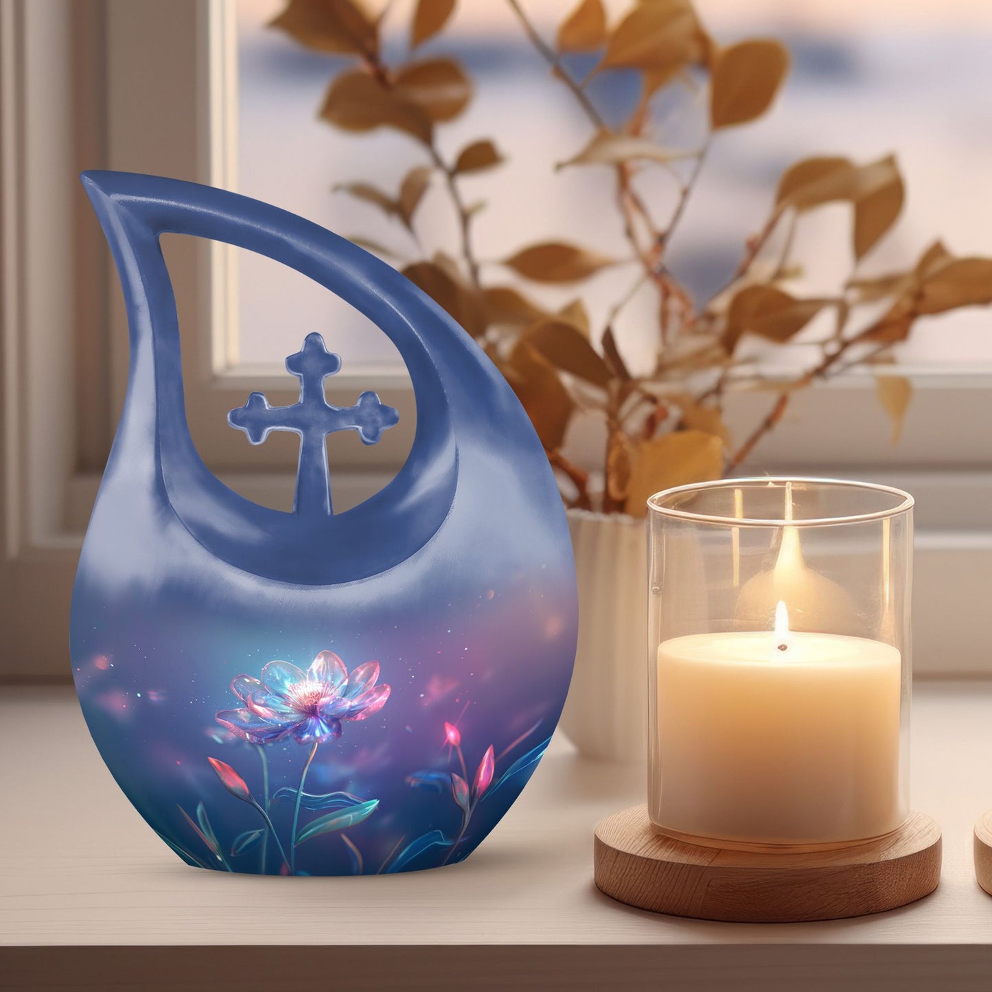 Ethereal Floral Glow 10 Inch Memorial Urn