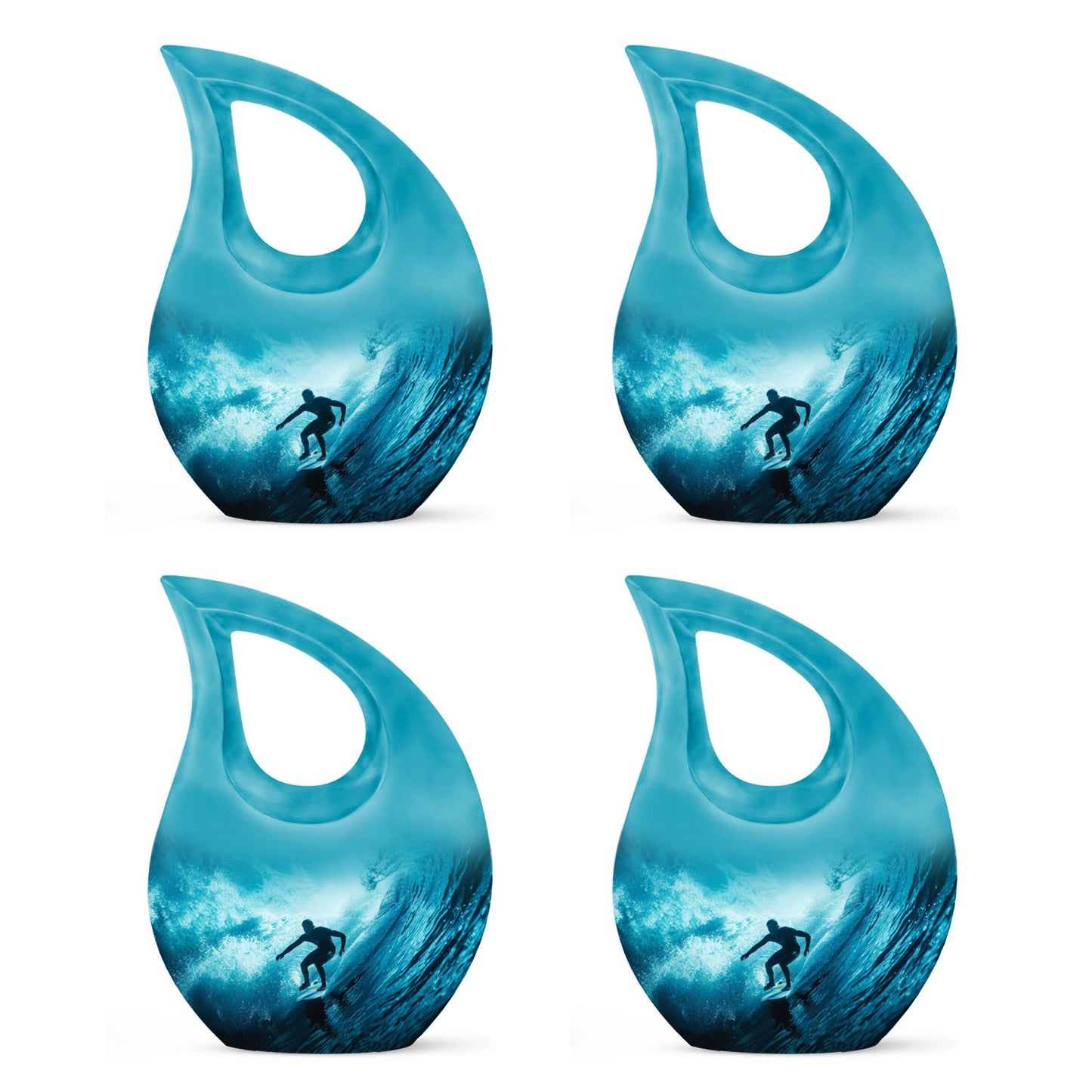 Surfing Urn for Human Ashes with Surfer Silhouette Turquoise Wave, Memorial Urn
