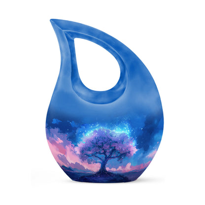 Blue Personalized Tree of Life Cremation Urn for Human Ashes - 10-inch, 200 cu in - Yatskia