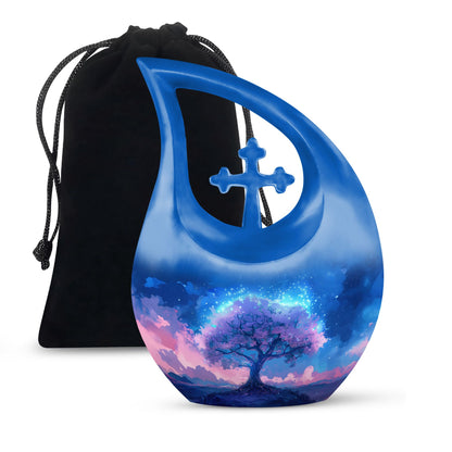 Blue Personalized Tree of Life Cremation Urn for Human Ashes - 10-inch, 200 cu in - Yatskia