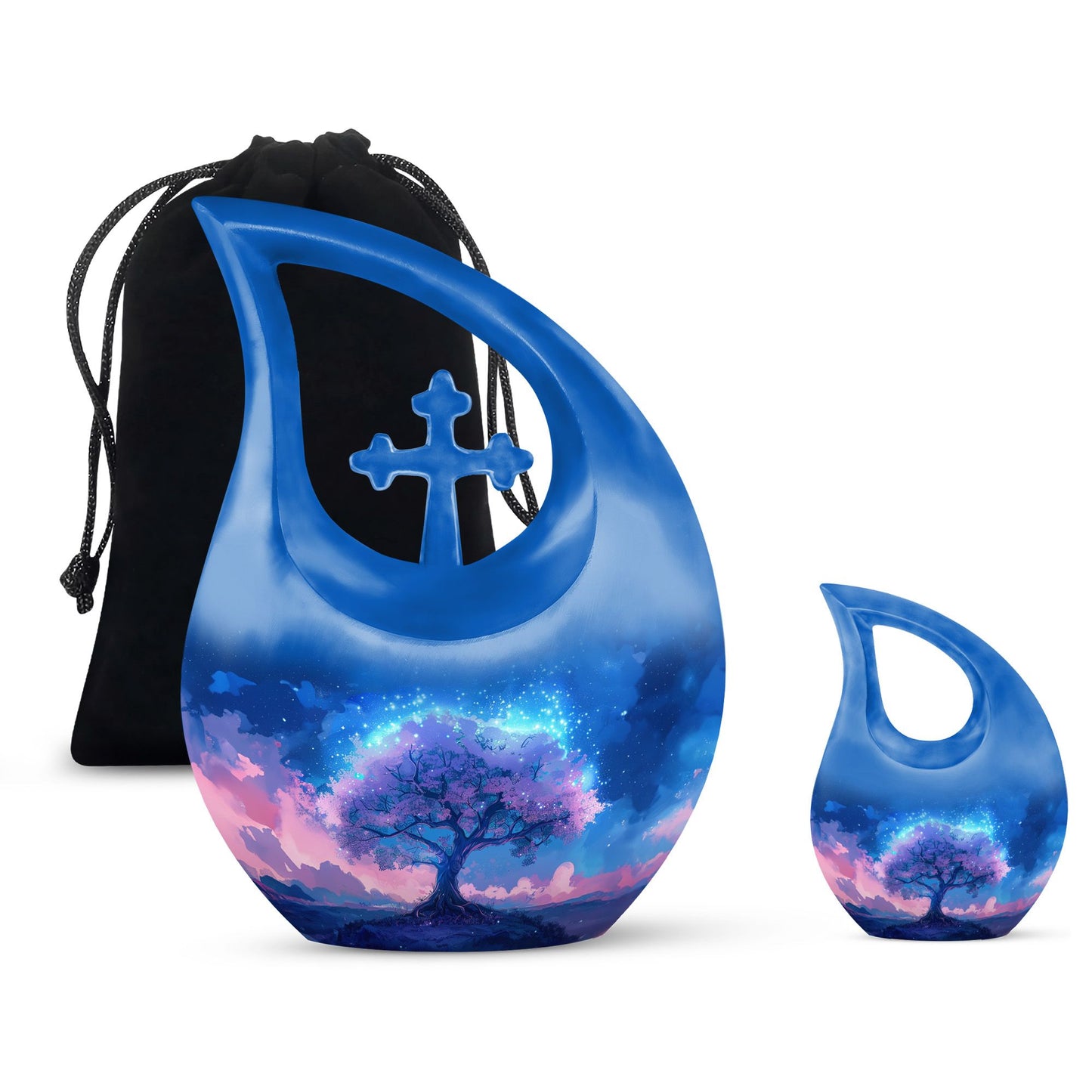 Blue Personalized Tree of Life Cremation Urn for Human Ashes - 10-inch, 200 cu in - Yatskia