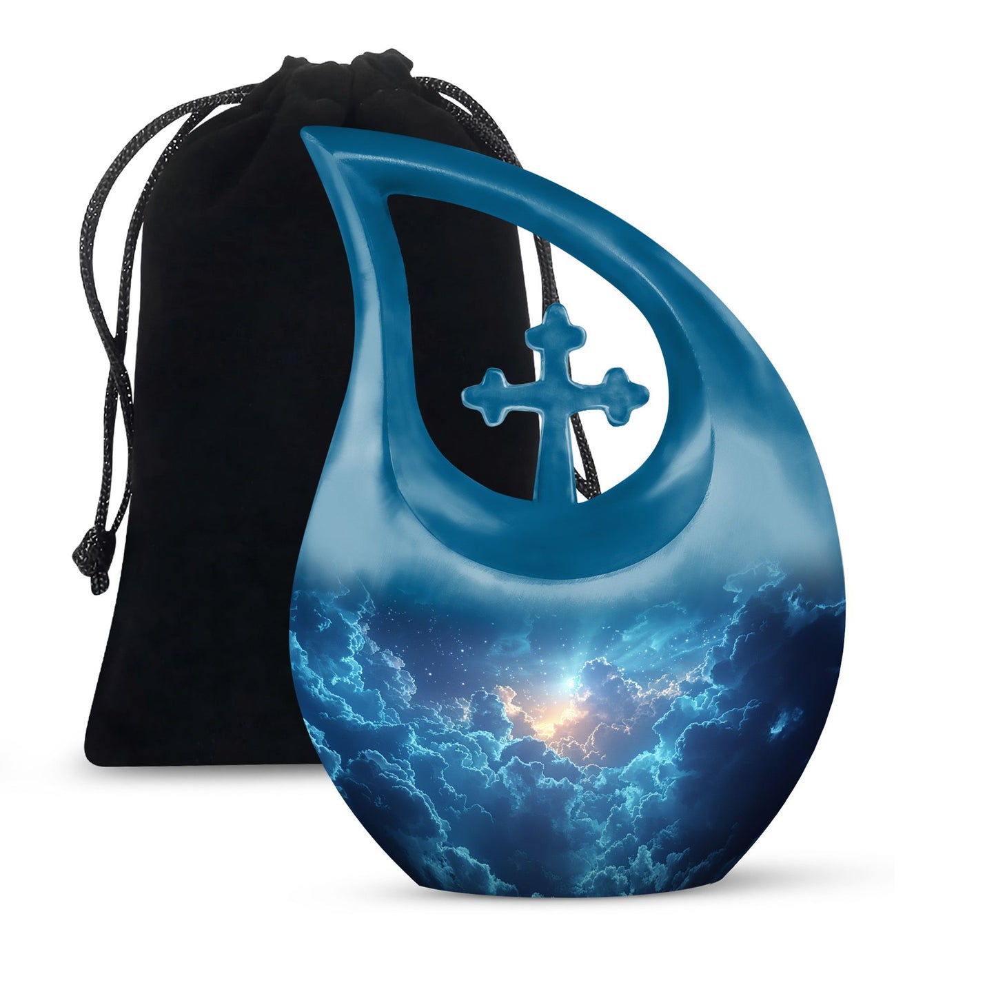 Blue Personalized Blue Cremation Urn for Human Ashes - 10-inch, 200 cu in - Yatskia
