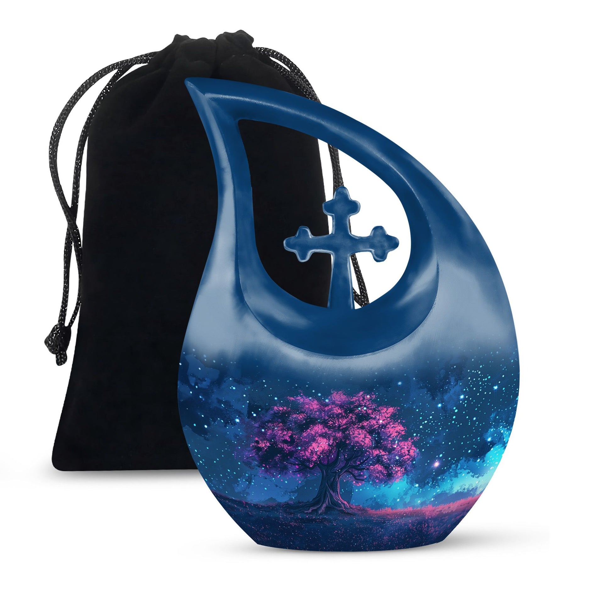 Night Pink Tree Cremation Urn - Beautiful Night Sky Burial Urn For Women