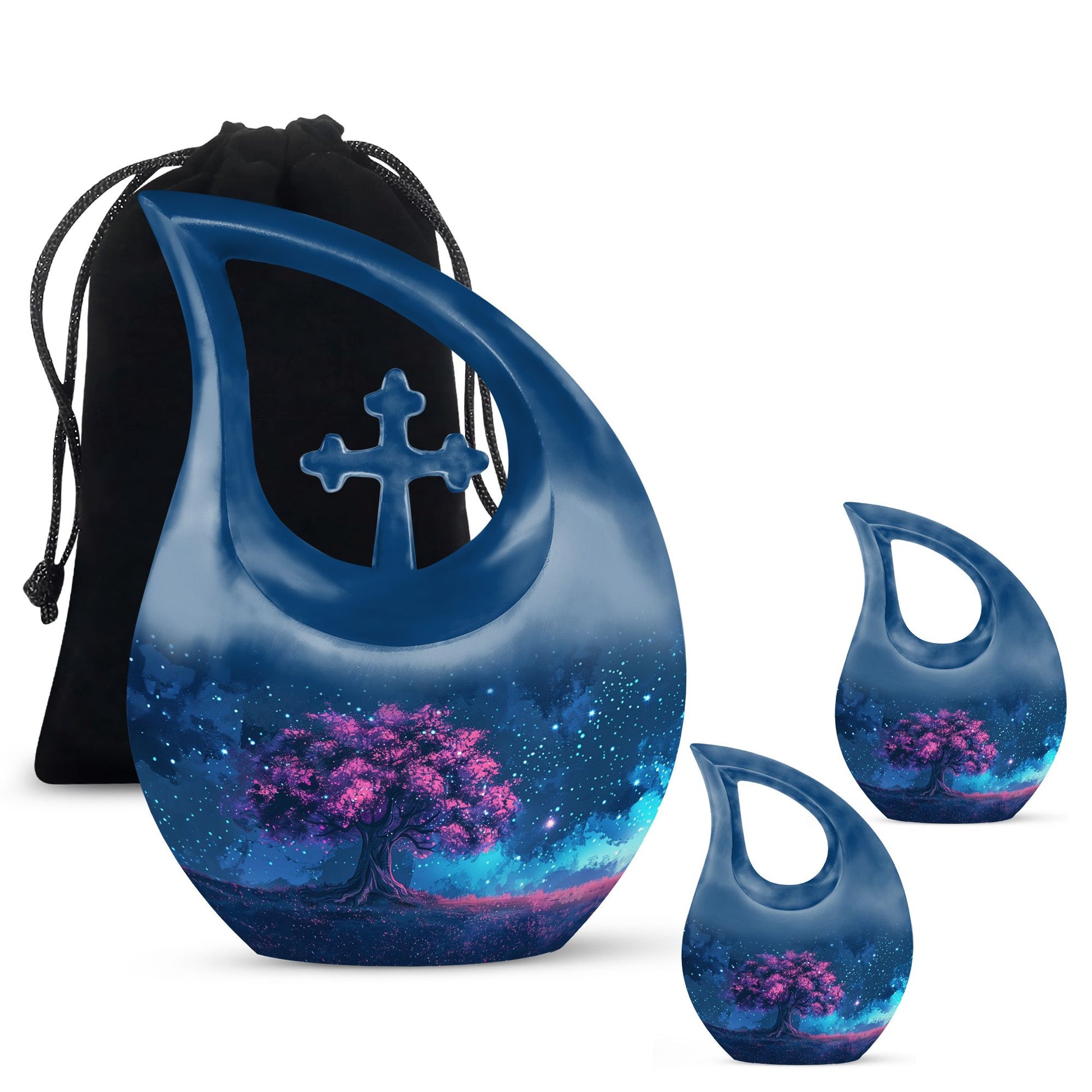 Night Pink Tree Cremation Urn - Beautiful Night Sky Burial Urn For Women