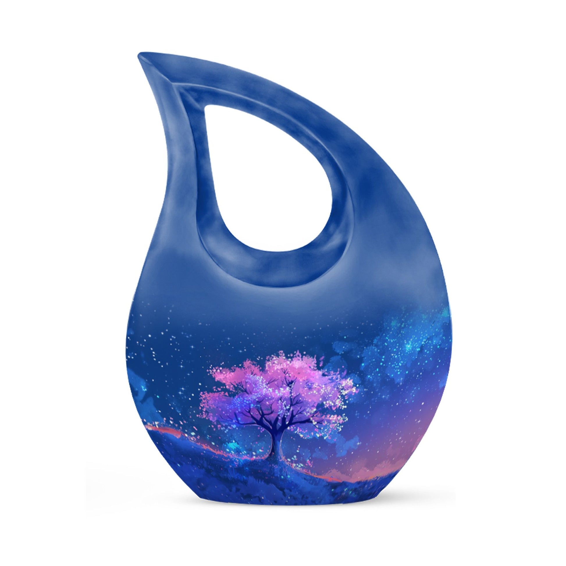 Blue Floral Tree Cremation Urn - Large Urns For Human Ashes