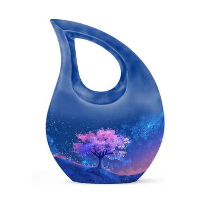 Blue Personalized Flower Cremation Urn for Human Ashes - 10-inch, 200 cu in - Yatskia