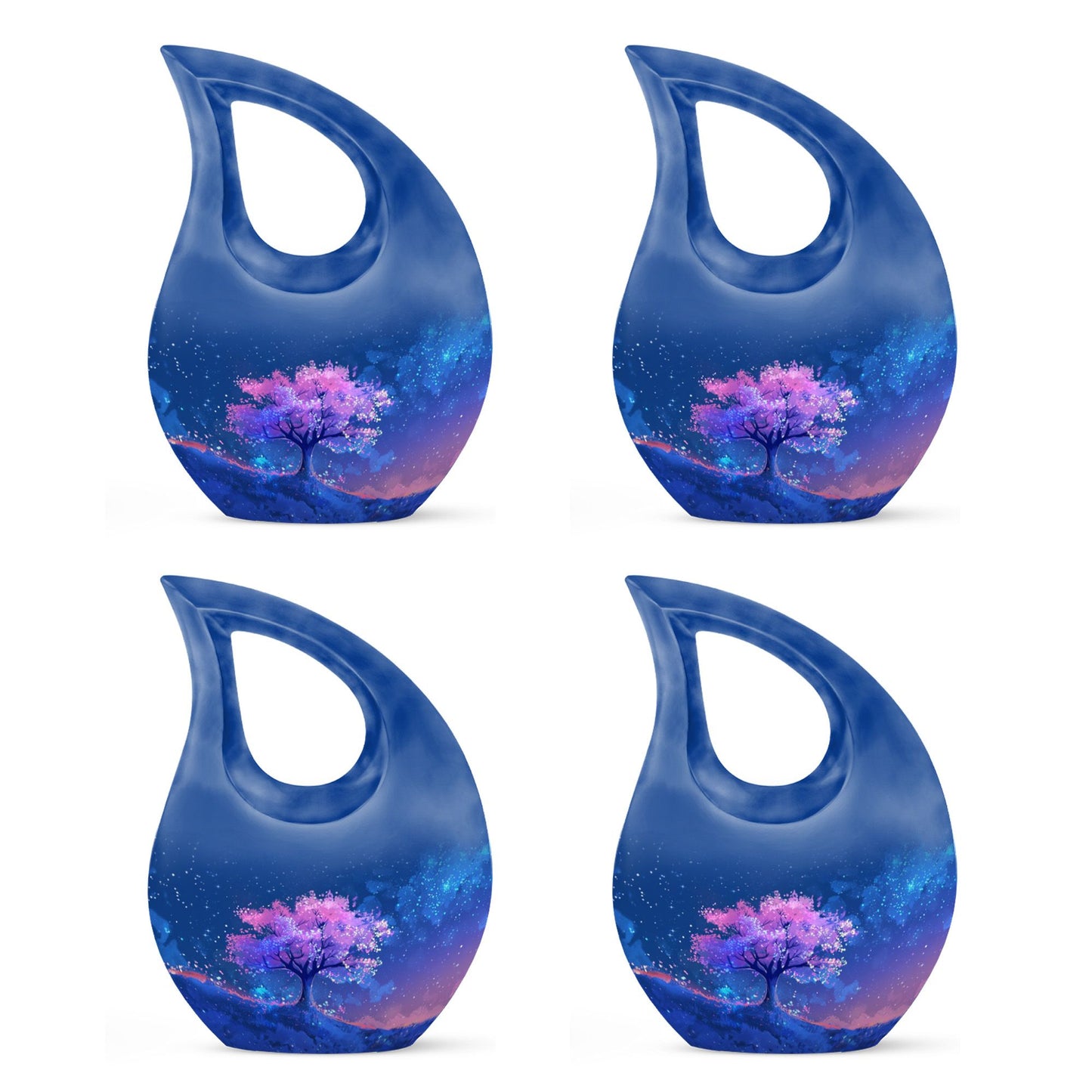 Blue Personalized Flower Cremation Urn for Human Ashes - 10-inch, 200 cu in - Yatskia