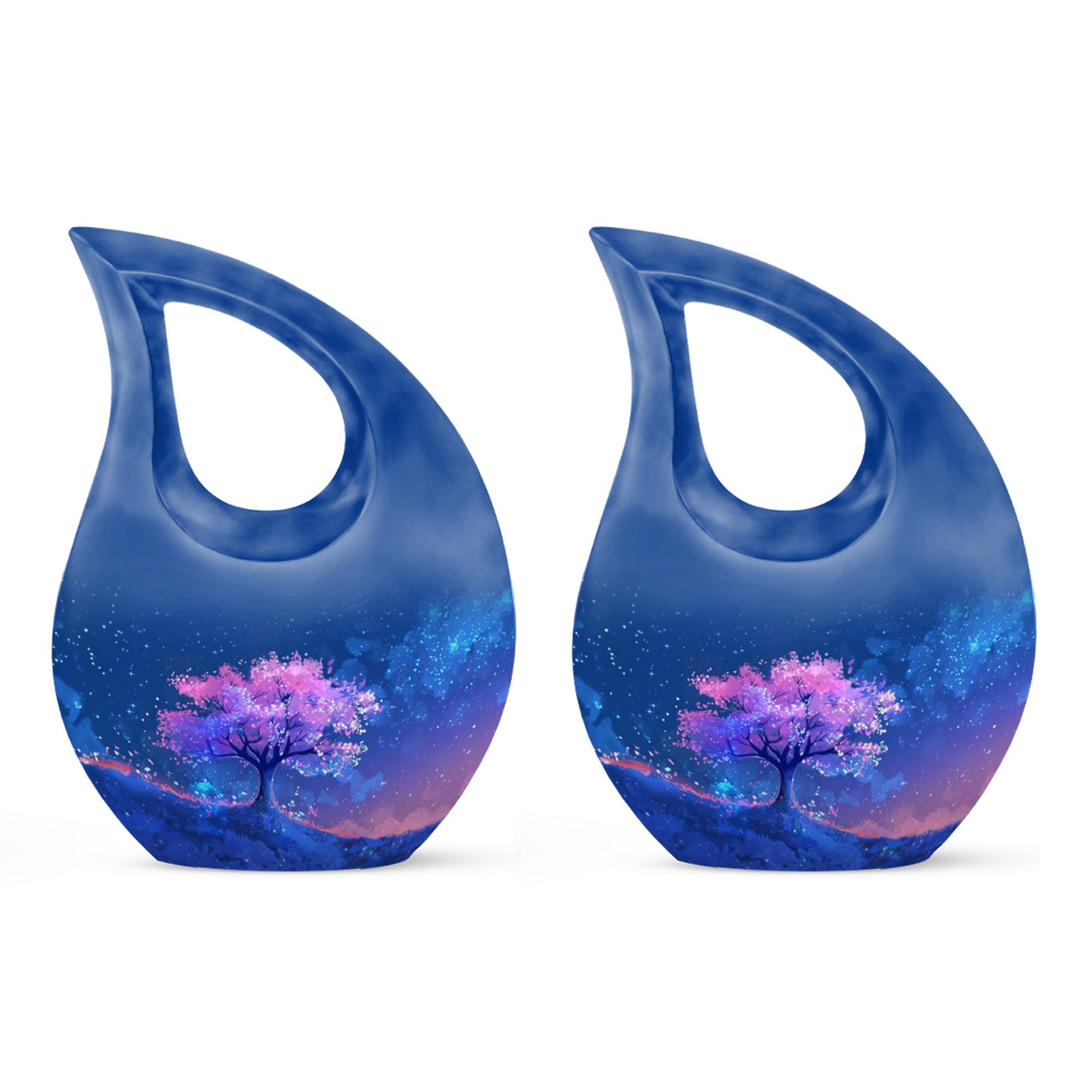 Blue Floral Tree Cremation Urn - Large Urns For Human Ashes