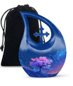 Blue Floral Tree Cremation Urn - Large Urns For Human Ashes