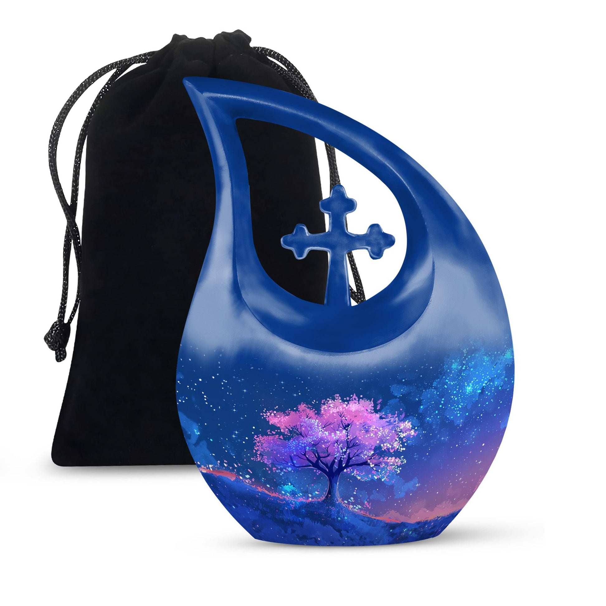 Blue Floral Tree Cremation Urn - Large Urns For Human Ashes