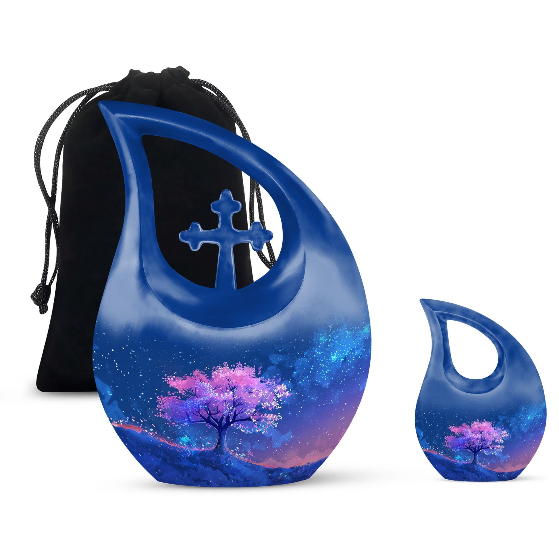 Blue Floral Tree Cremation Urn - Large Urns For Human Ashes