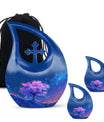 Blue Floral Tree Cremation Urn - Large Urns For Human Ashes