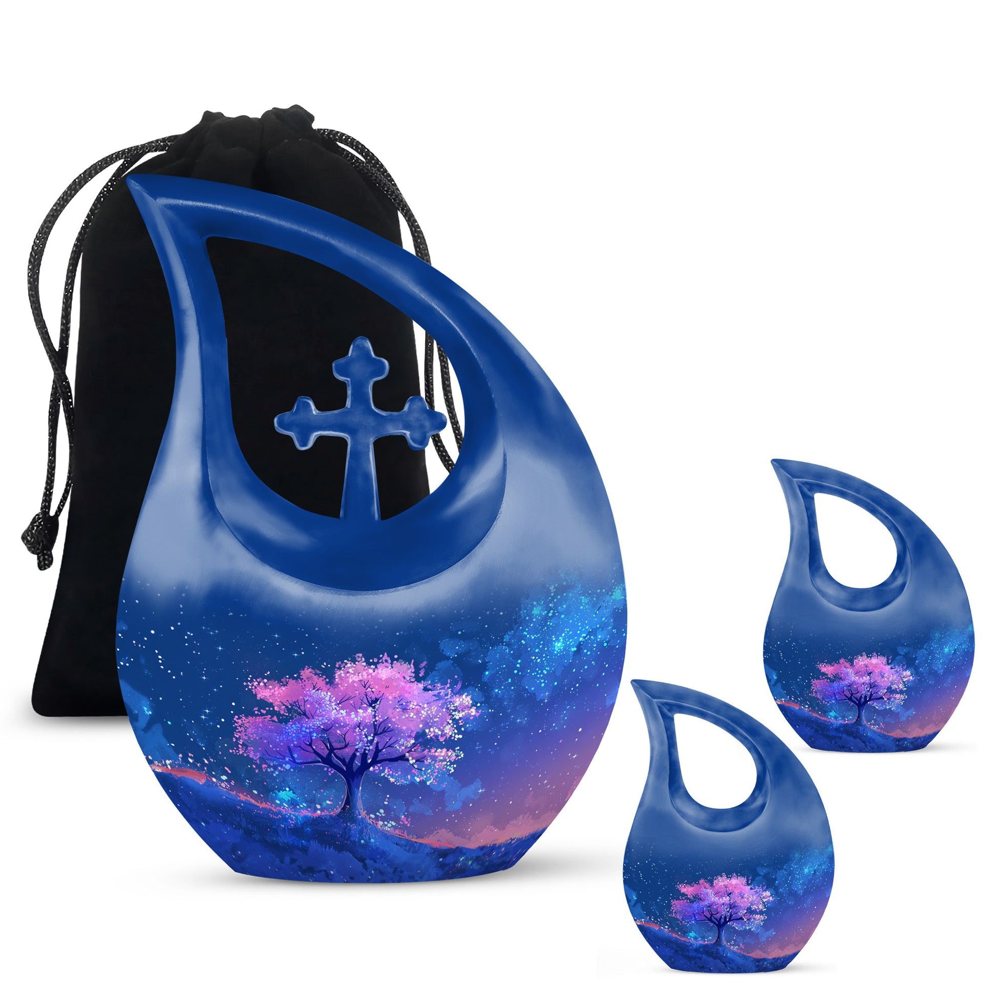 Blue Floral Tree Cremation Urn - Large Urns For Human Ashes