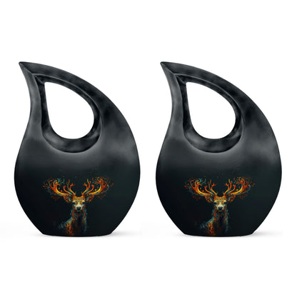 Black Personalized Deer Keepsake Urn for Human Ashes - 10-inch, 200 cu in - Yatskia