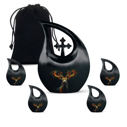 Black Personalized Deer Keepsake Urn for Human Ashes - 10-inch, 200 cu in - Yatskia