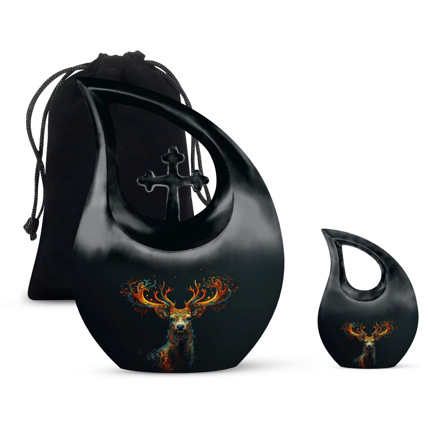 Black Personalized Deer Keepsake Urn for Human Ashes - 10-inch, 200 cu in - Yatskia