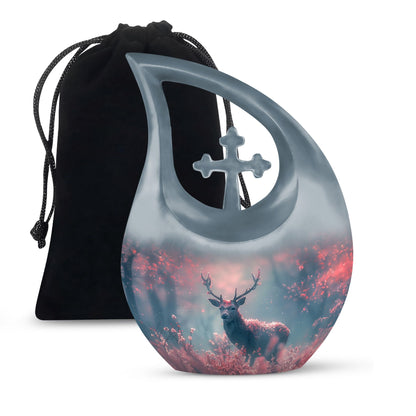 Pink Personalized Deer Cremation Urn for Human Ashes - 10-inch, 200 cu in - Yatskia