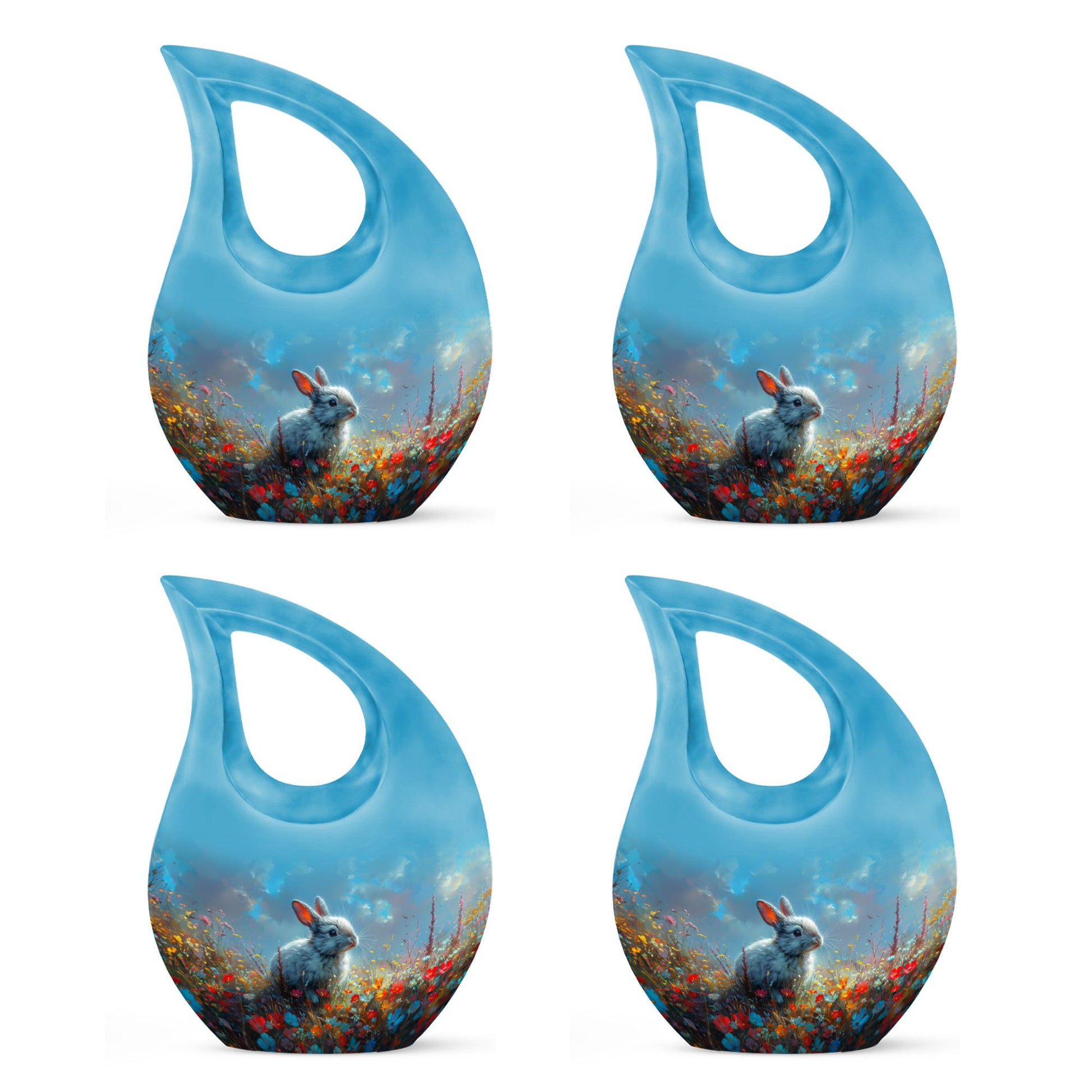 Colorful Flower Urn with White Bunny - Beautiful Pet Memorial Urn for Ashes