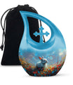 Colorful Flower Urn with White Bunny - Beautiful Pet Memorial Urn for Ashes