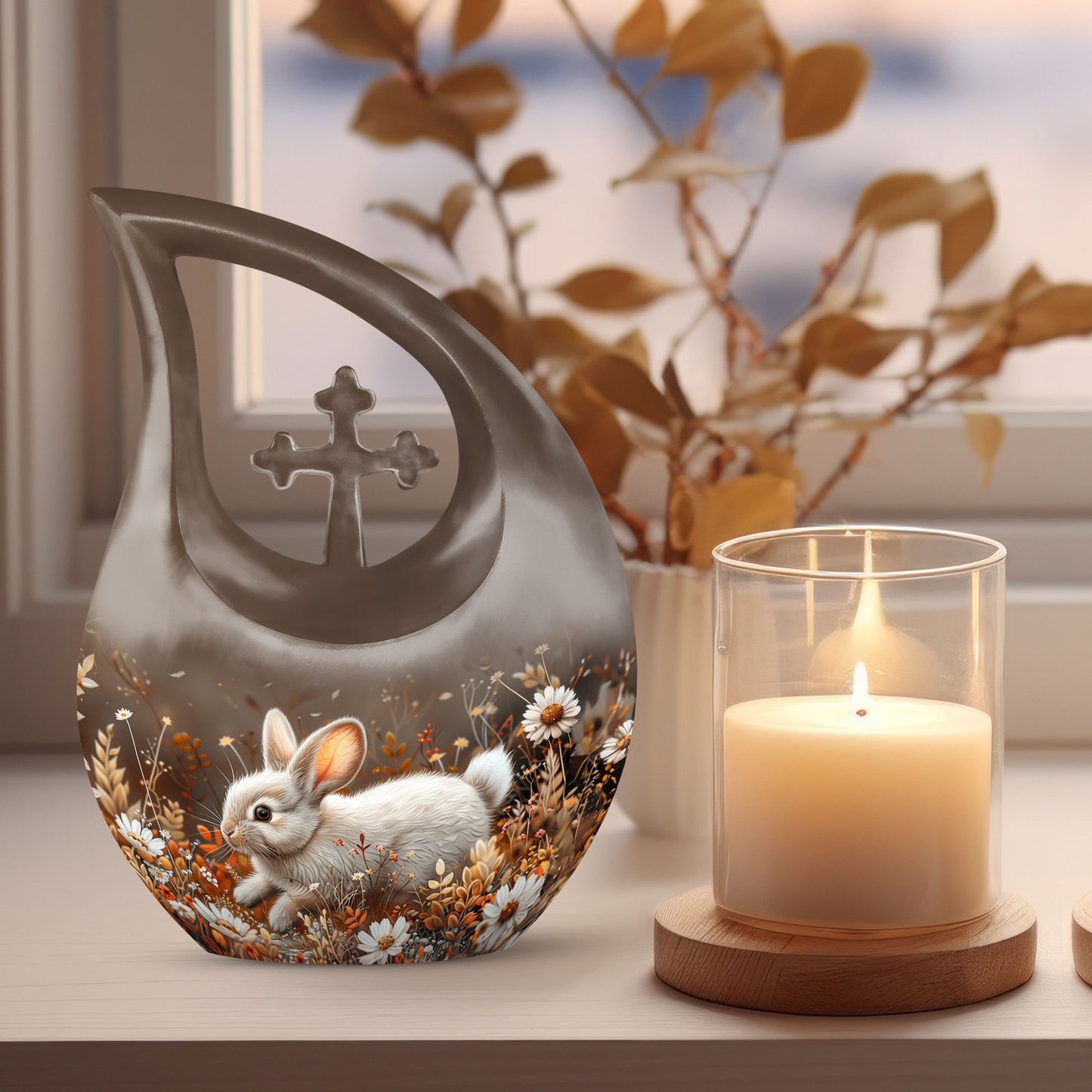 10-inch Forest Rabbit Meadow Urn