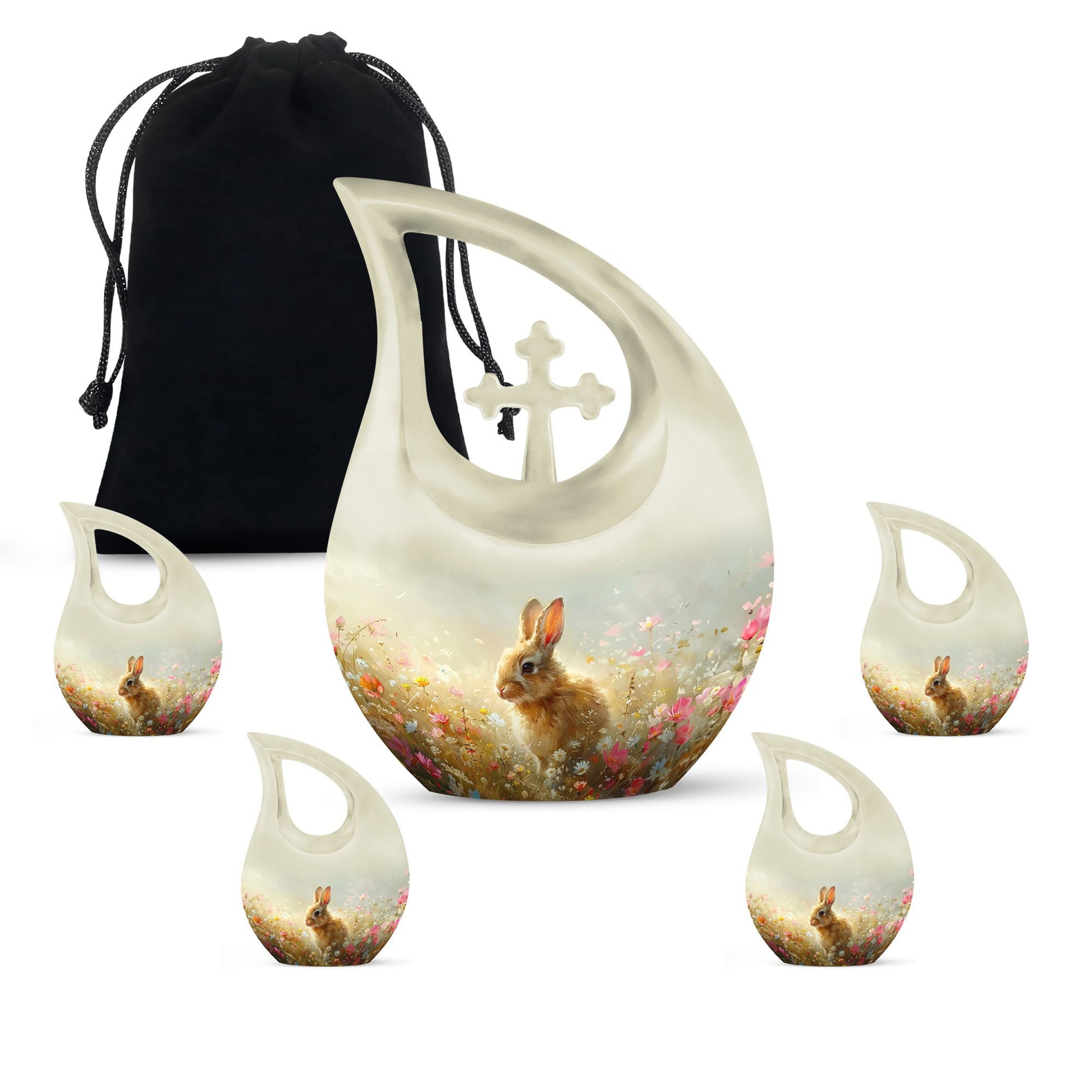 Baby Bunny Rabbit Urn – Beautiful Floral Design Memorial for Pet Remains