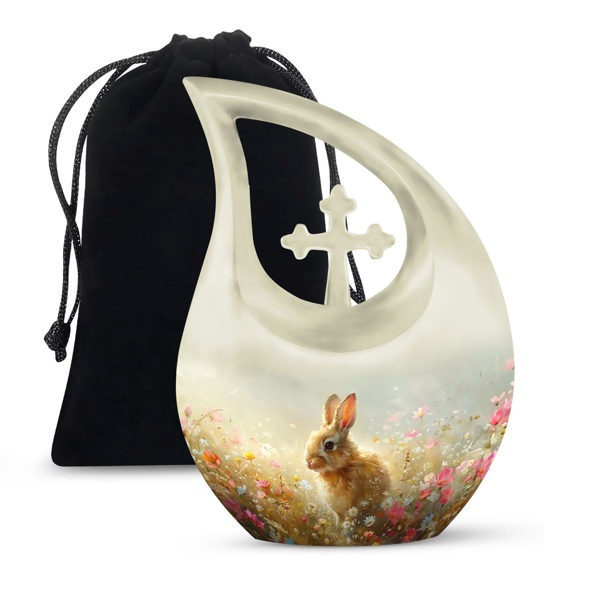 Baby Bunny Rabbit Urn – Beautiful Floral Design Memorial for Pet Remains