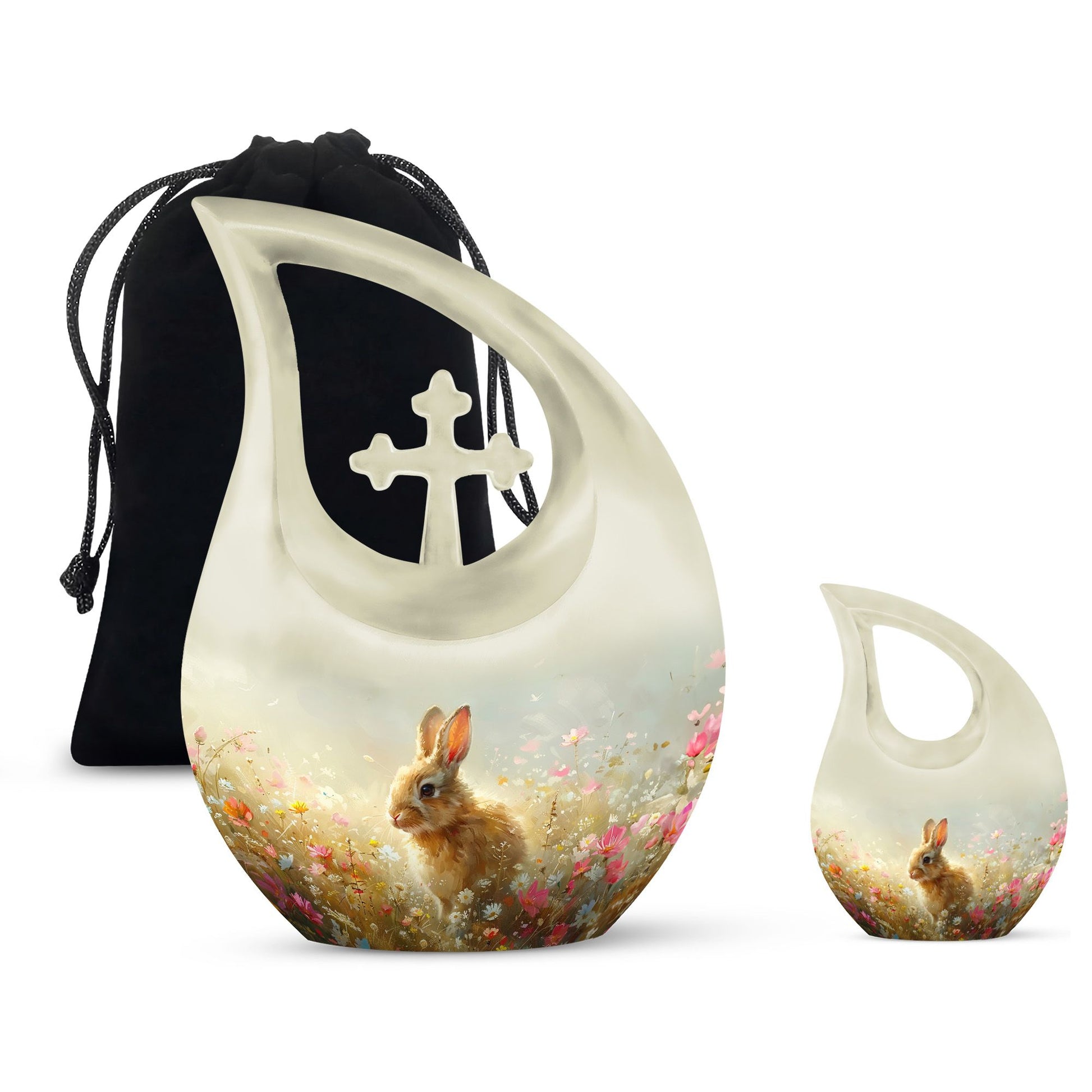 Baby Bunny Rabbit Urn – Beautiful Floral Design Memorial for Pet Remains