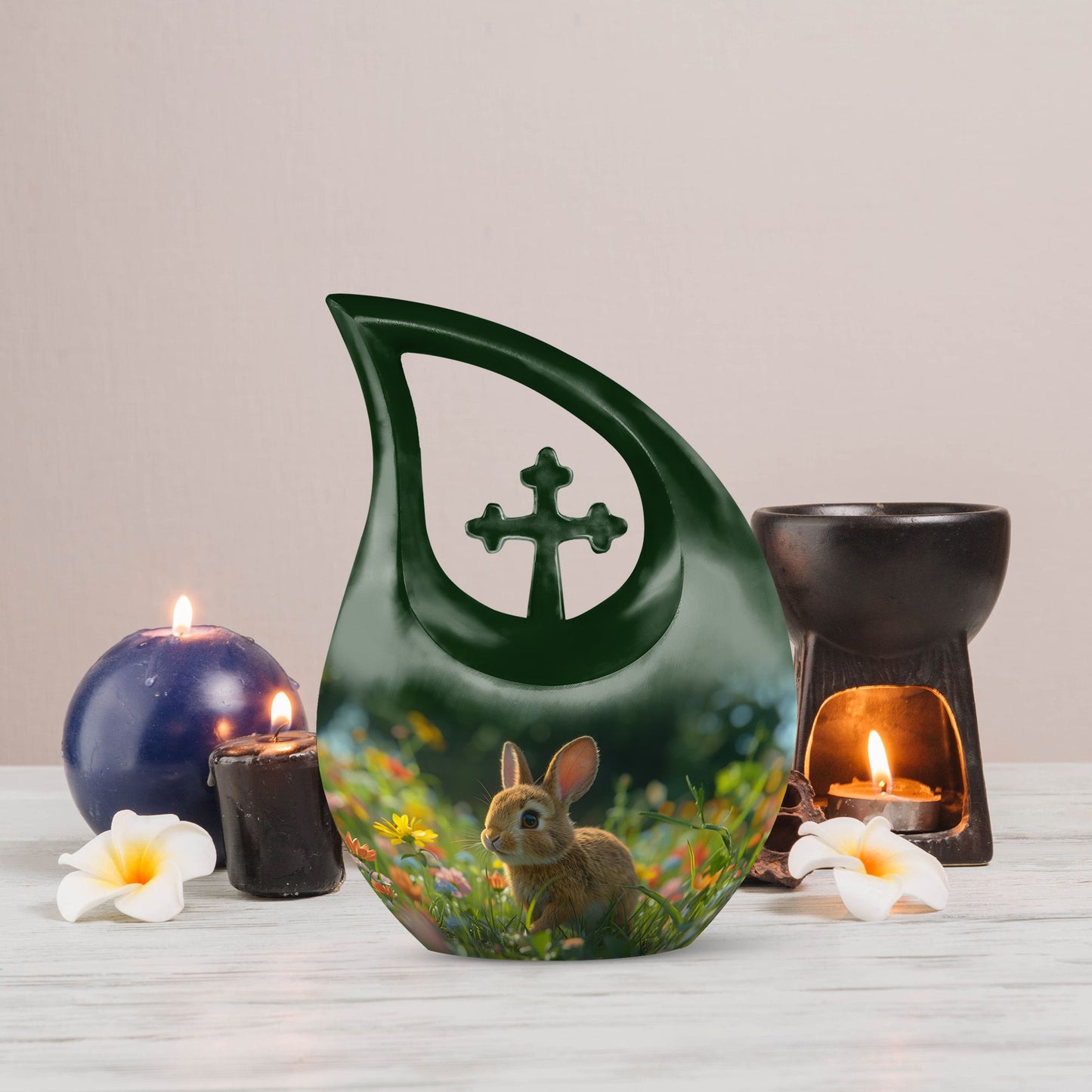 10 inch Summer Blossom Bunny Urn 