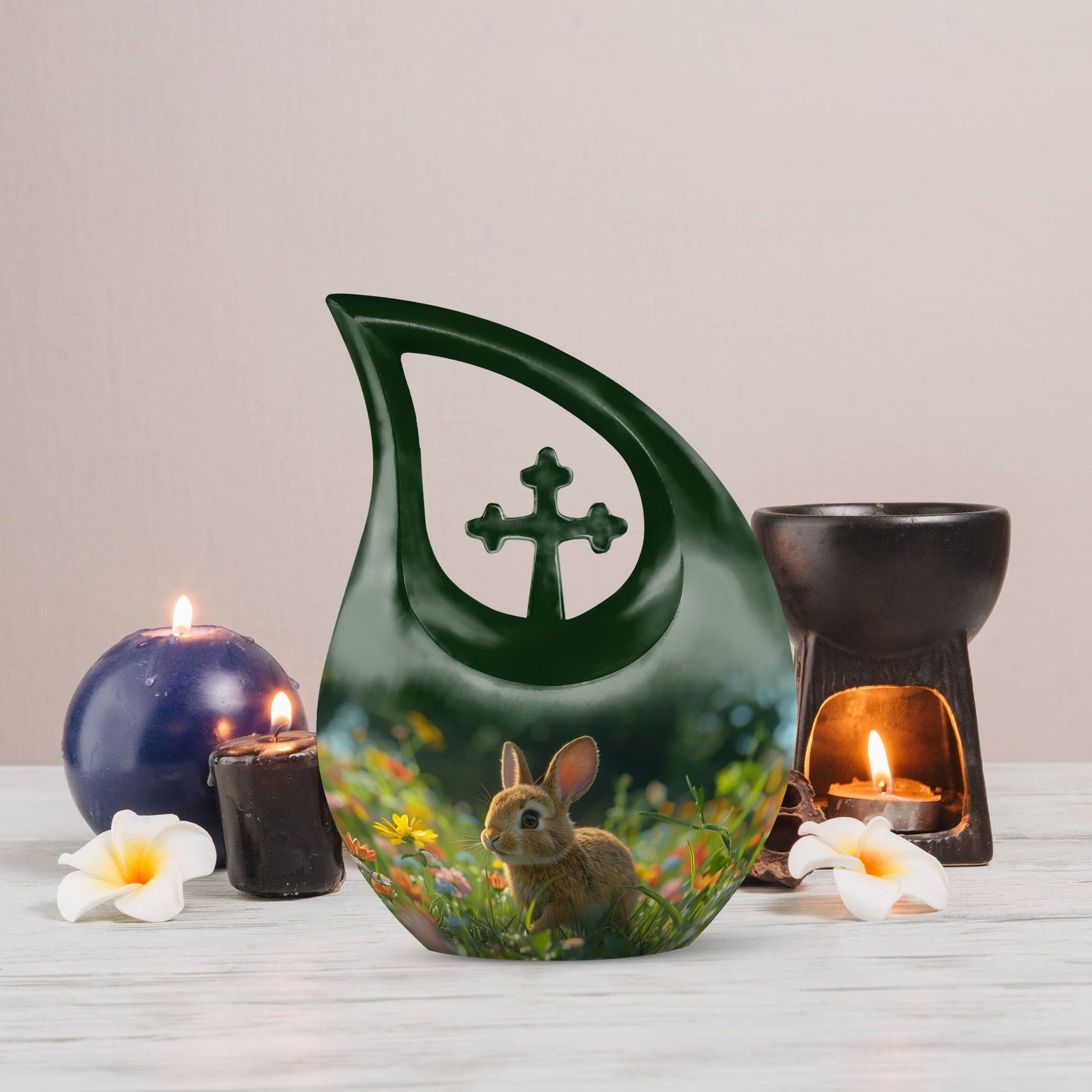 10 inch Summer Blossom Bunny Urn 