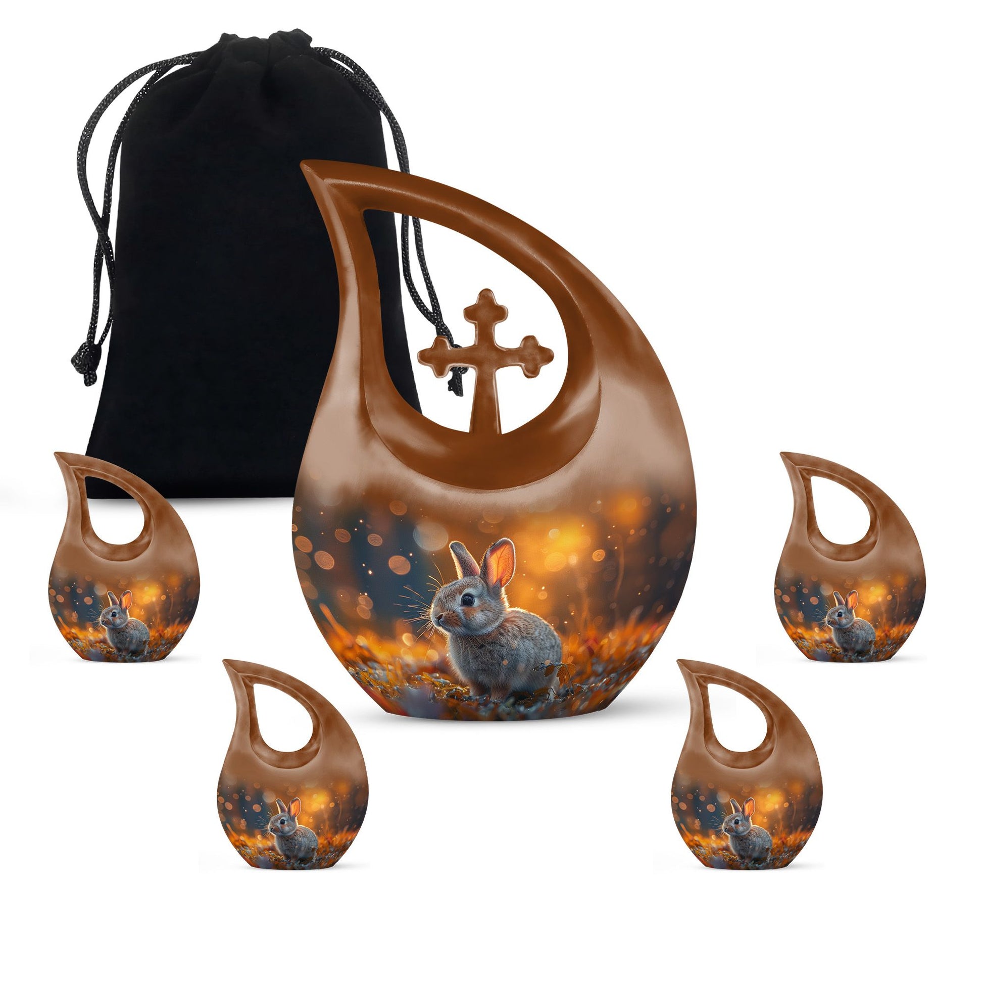 Golden Bunny Cremation Urn- Large Decorative Rabbit Urn For Ashes