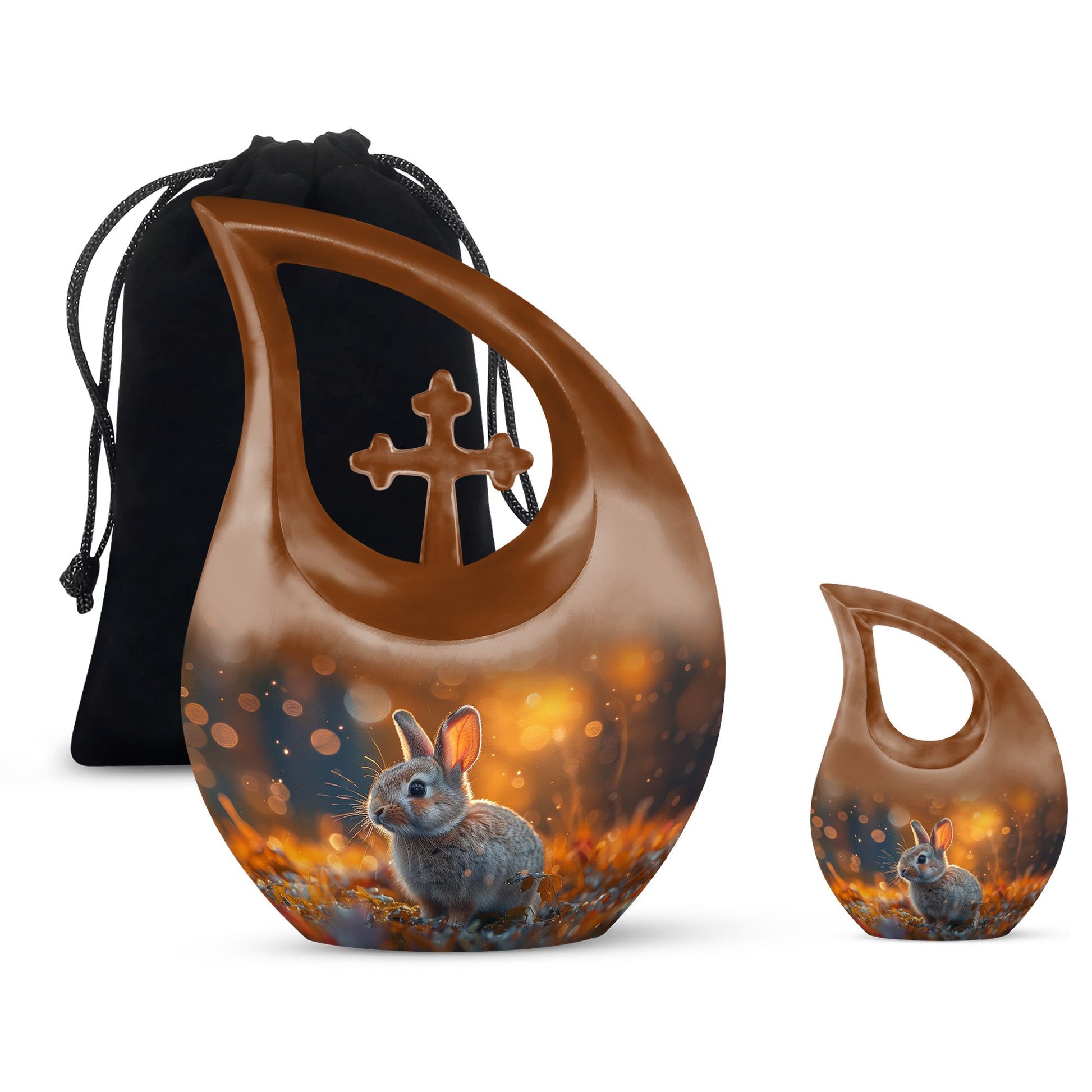 Golden Bunny Cremation Urn- Large Decorative Rabbit Urn For Ashes